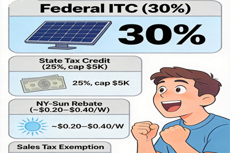 New York Solaranreize 2026 – Steuergutschriften, Rabatte, Eigentums- und Net-Metering-Regeln